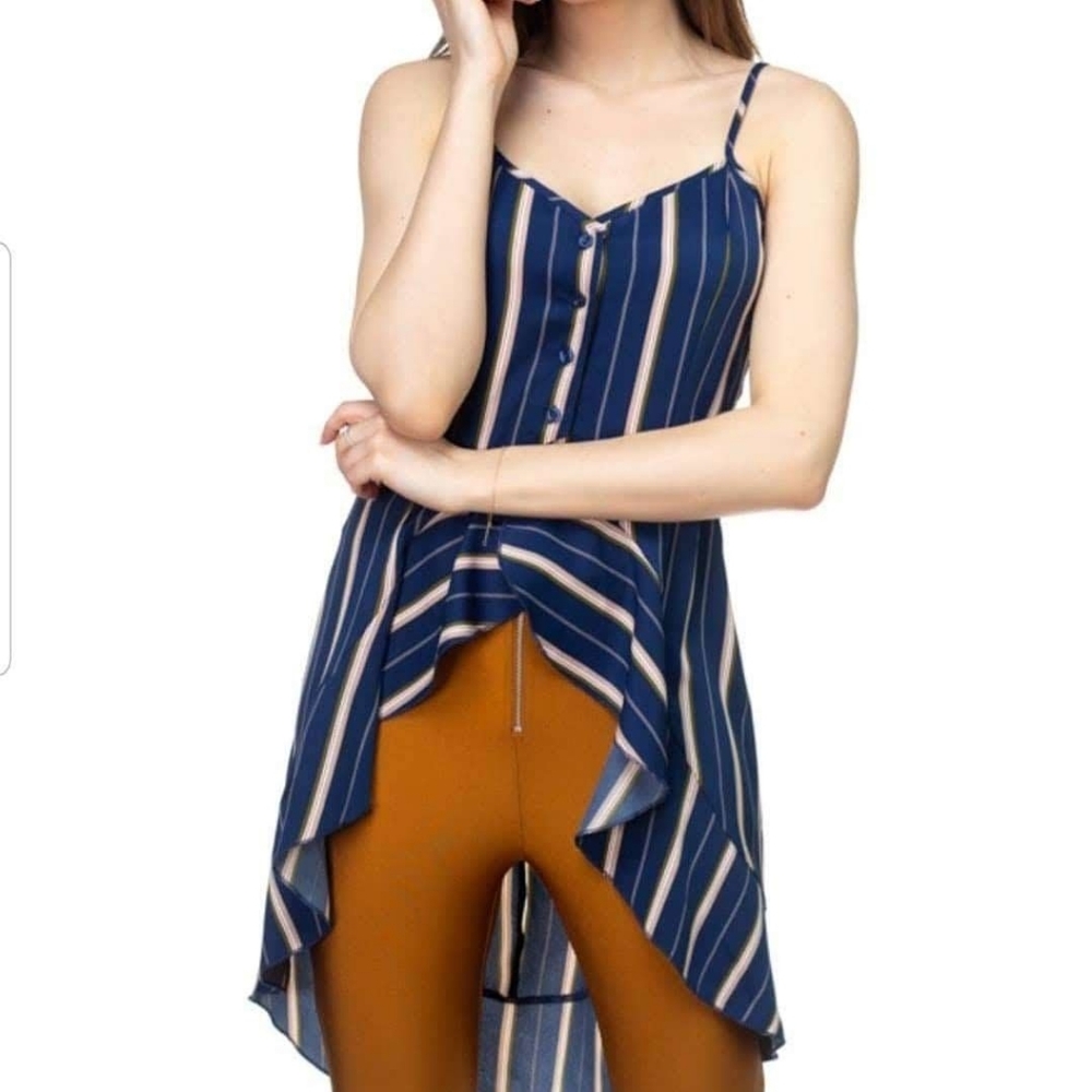 Sleeveless Ruffle High-Low Shirt - Picture 2 of 3